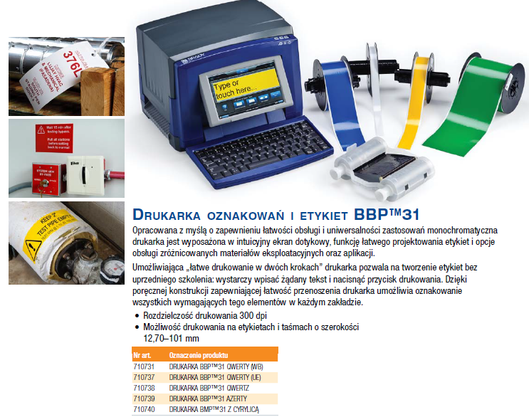 Industriel Brady BBP31 drukarka oznaczen graficznych